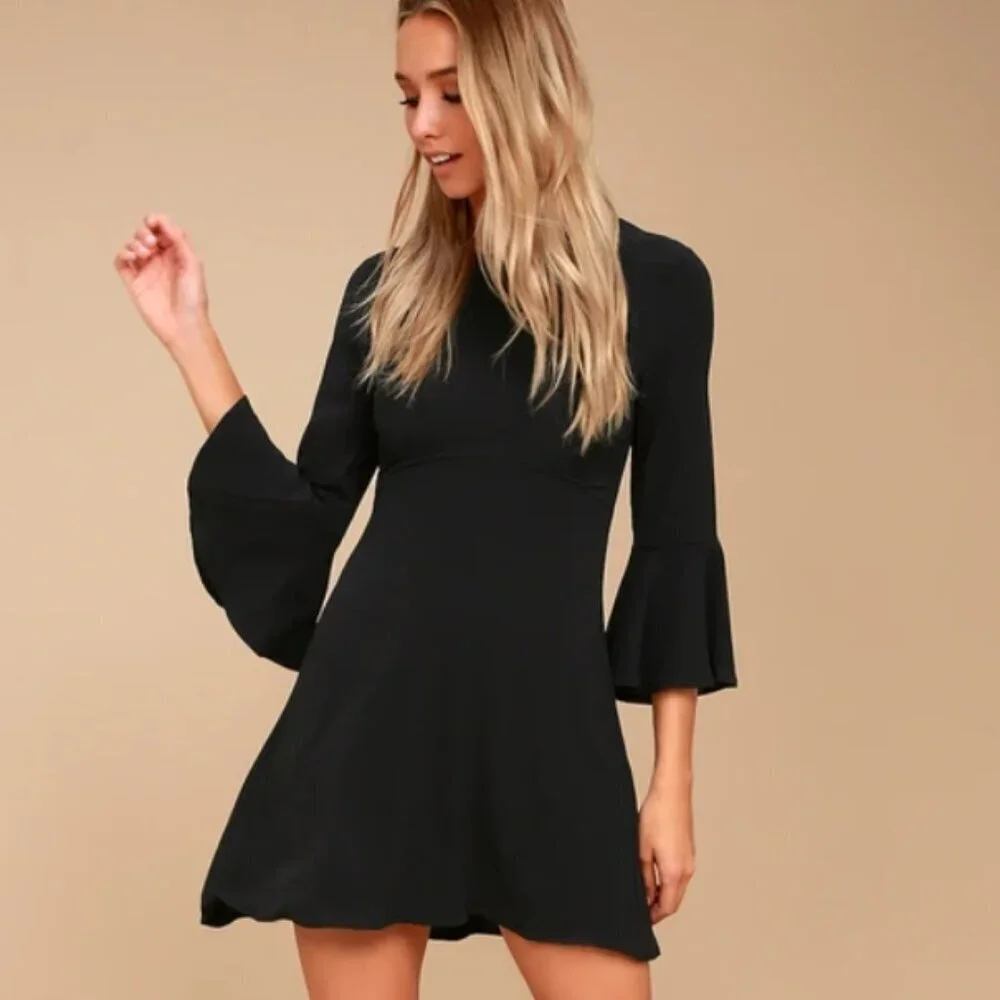 Lulus Center of Attention Black Flounce Sleeve Dress - Picture 2 of 11